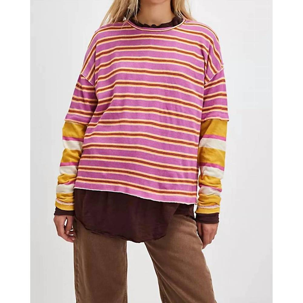 NEW FREE PEOPLE nina stripe long sleeve tee in lilac